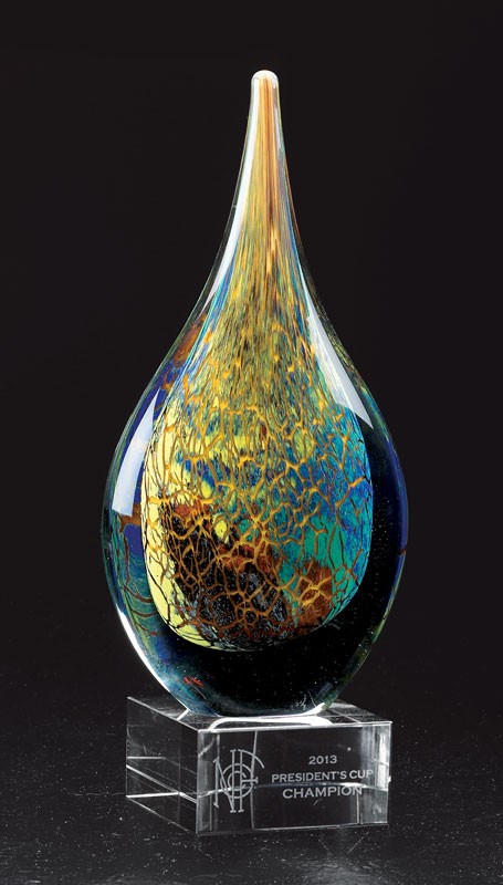 Etched multi-color crystal teardrop sculpture - 12" ht. 