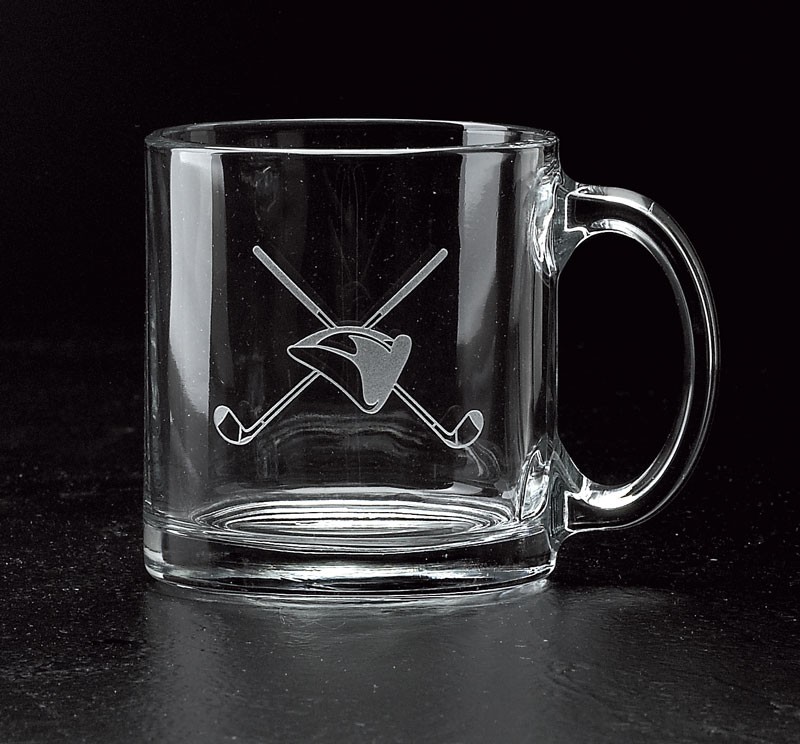 Boxed set of 2 etched tempered glass mugs - 13 oz. - 3 3/4" ht.