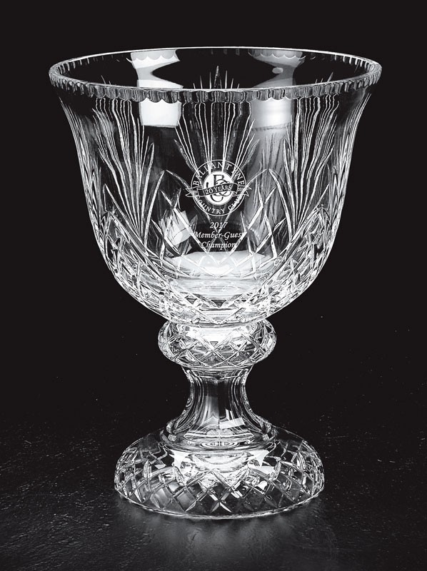 Etched lead crystal trophy bowl - 12” ht.