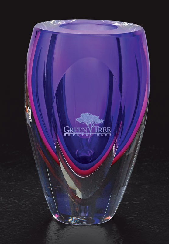 Etched purple art deco vase - 7 1/2” ht.