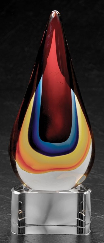 Etched red & yellow optic crystal flame award - 8” ht.