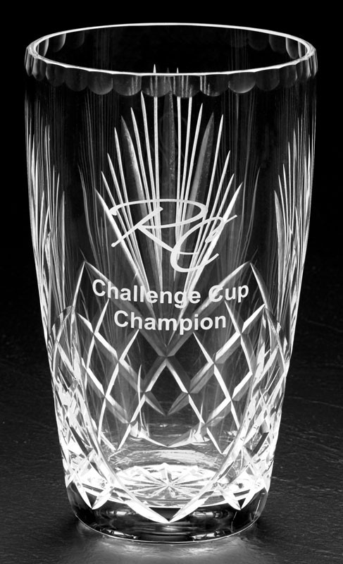 Etched lead cut crystal vase - 12” ht.