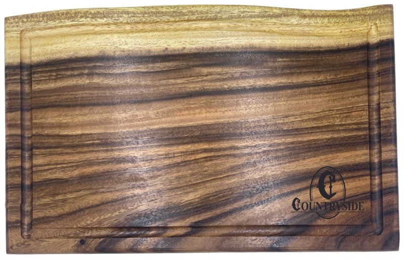 Walnut charcuterie board with natural edge & lasered imprint - 24" x 12"