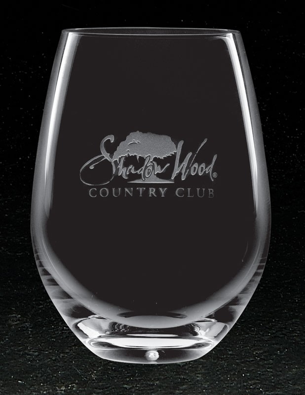 Boxed set of 2 etched red wine stemless glasses - 20 1/4 oz. - 5" ht.