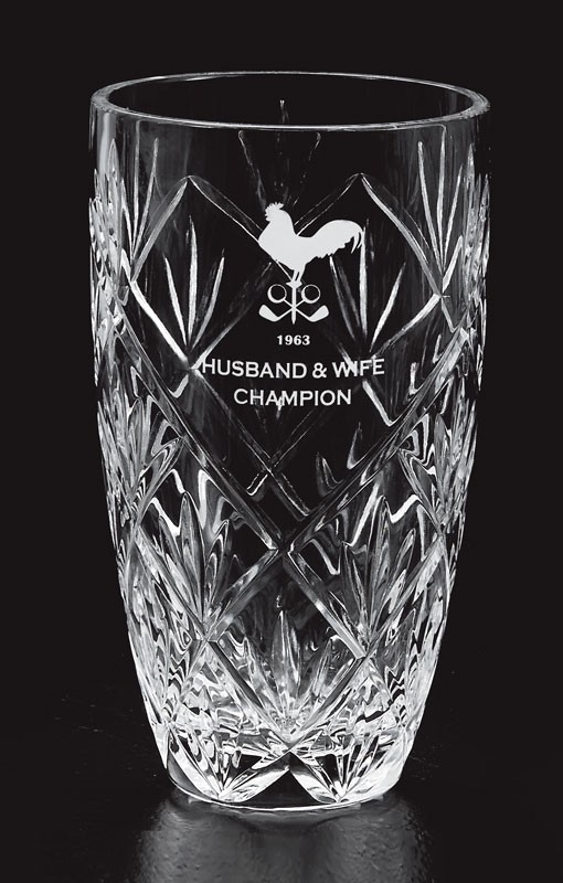 Etched lead cut crystal vase - 7 1/2" ht.