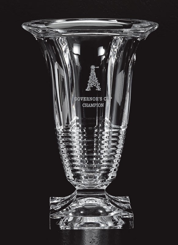 Etched crystal vase with cut design - 13" ht.