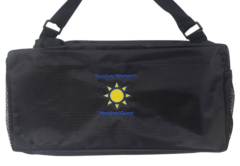 Water resistant riptide tote bag that fits over rails of the golf cart - 17 1/2" x 6 1/2" - Option of silk screen or embroidery available