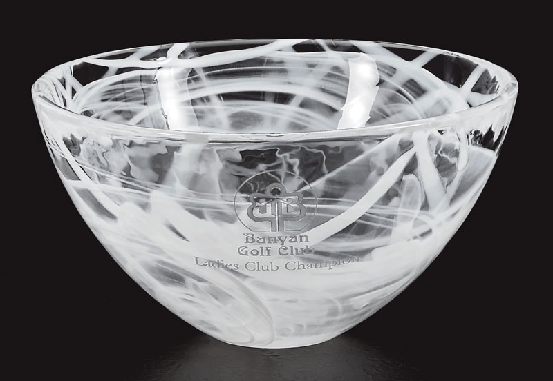 Etched Kosta Boda white glass bowl - 6 1/4" dia.