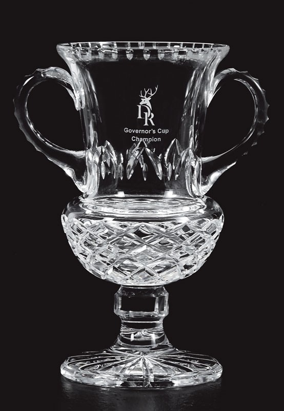 Etched lead crystal trophy cup - 10" ht.