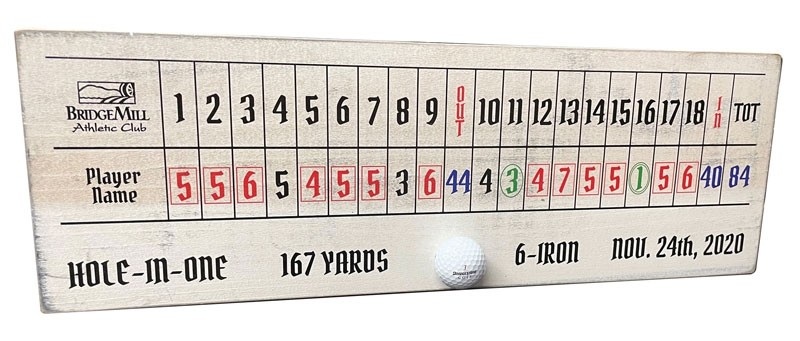 White washed wood UV printed hole-in-one sign - 6" x 24"