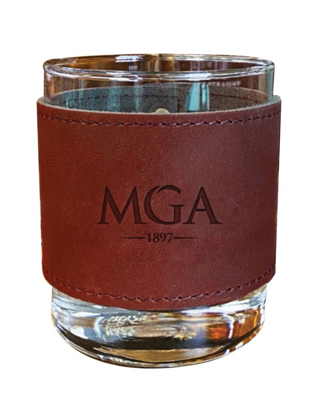 Boxed set of 2 10 oz. DOF glasses with leather wrap