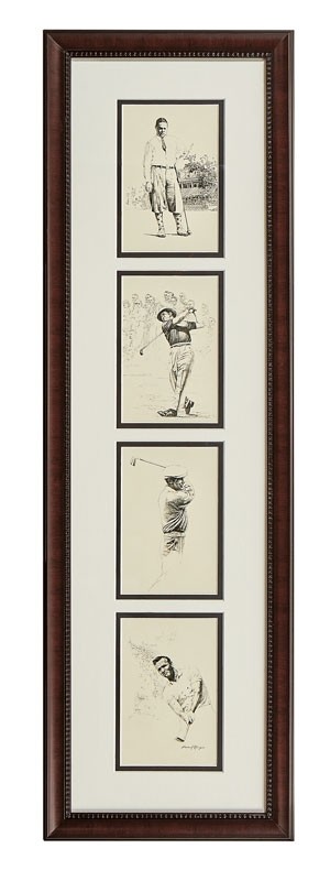 Golfing greats lithograph of Jones, Snead, Hogan & Palmer by E. Kasper - 10" x 32"