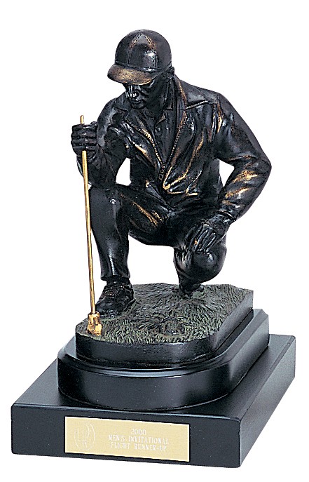 Bronzed metal male golf sculpture on double tiered black wood base - 10 1/2" ht.