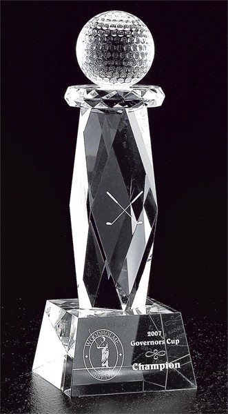 Etched optic crystal golf trophy - 17" ht.