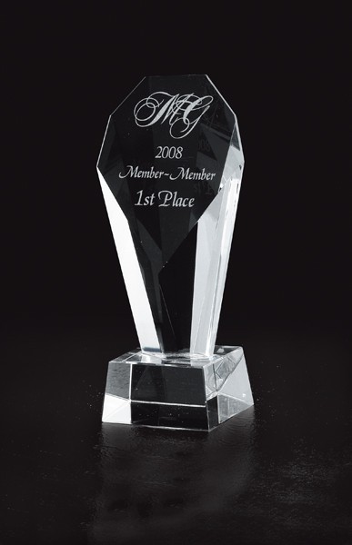 Etched optic crystal award - 9 1/4" ht.