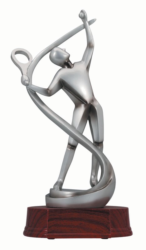 Silver resin contemporary tennis sculpture - 8 1/2" ht.