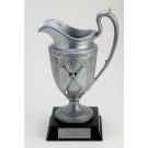 Antique finished silver cast resin trophy cup on black wood base-13 1/2" ht.