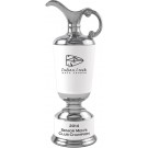 High gloss white & silver glazed ceramic claret jug with sand carved logo and/or copy - 13" ht.