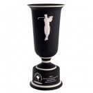 Black & bone ceramic trophy with vintage male golfer - 12" ht.