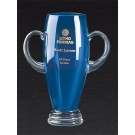 Etched cobalt blue crystal handled trophy cup-10" ht. - Multiple Sizes Available