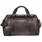 Brown Leatherette zippered duffel bag with 2 side pockets & shoulder strap - 11” x 20”