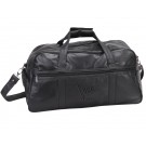 Leather duffel bag with outside ventilated pocket & outside zip pocket - 20" w. x 11" h. x 10" d.