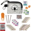 Clear first-aid kit which includes items shown
