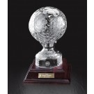 Etched lead cut crystal golf ball on wood base - 11/2" ht.