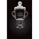 Etched crystal trophy cup with golf ball on lid - Multiple Sizes Available