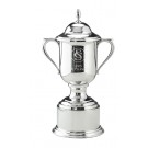 Fine pewter trophy cup and lid on pewter base