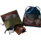 Ultra suede & leather drawstring valuables bag