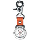 Clip on quartz watch with orange strap
