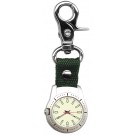 Clip on quartz watch with hunter green strap