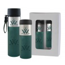 Boxed gift set of leatherette water bottle (24 oz.) & insulated travel tumbler (14 oz)