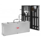 6 piece stainless steel barbeque set in aluminum case - 18" w. x 7" ht.