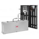 3 piece stainless steel barbeque set in aluminum case - 14" w. x 4 1/2" ht.