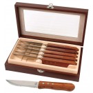 6 piece set of rosewood & stainless steel steak knives in wood gift box - 11 1/8” x 6 5/8”