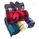 Embroidered plaid fleece blanket packaged as shown - 50” x 60"