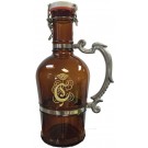 Glass beer growler with silver handle - holds 2 liters