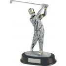 Silver and gold resin male golf statue on rosewood base