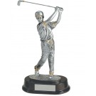 Silver and gold resin male golf statue on rosewood base