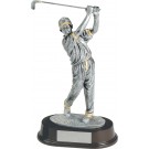 Silver and gold resin male golf statue on rosewood base