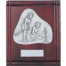 Rosewood and pewter plaque with female golf partners