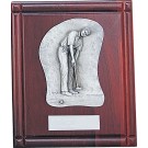 Rosewood and pewter plaque with male golfer putting (available female)