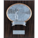 Wood plaque with stamped pewter & gold resin golf shield - 9" x 12"
