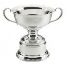 Pewter trophy bowl with handles on pewter base - 12" ht. x 14" w.