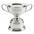 Pewter trophy bowl with handles on pewter base - 7 3/4" ht. x 6 3/4" w.