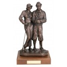 Durastone male & female golf partners sculpture on walnut base