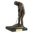 Antique bronze finished male golfer on black wood base(not attached)
