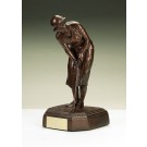 Antique bronze finished vintage female golfer putting - 10" ht